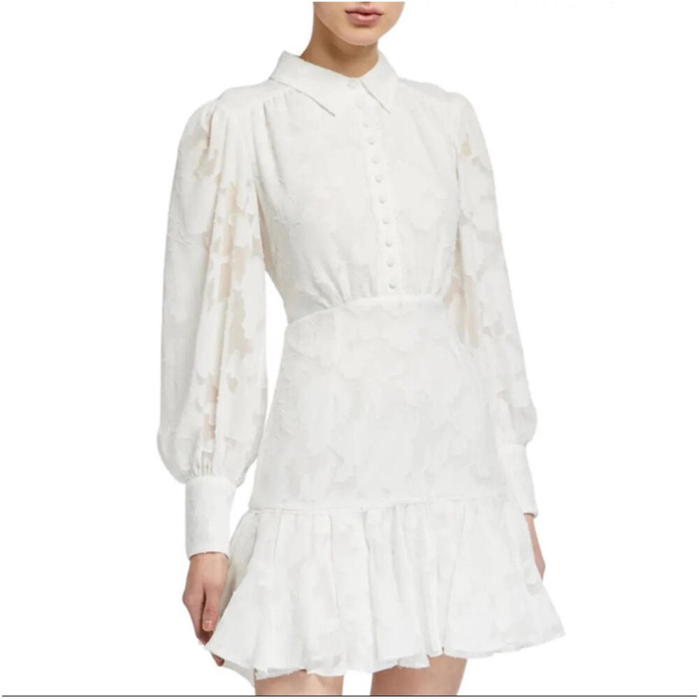 Bardot - Elegant White Floral Long-Sleeve Mini Dress, size 6
